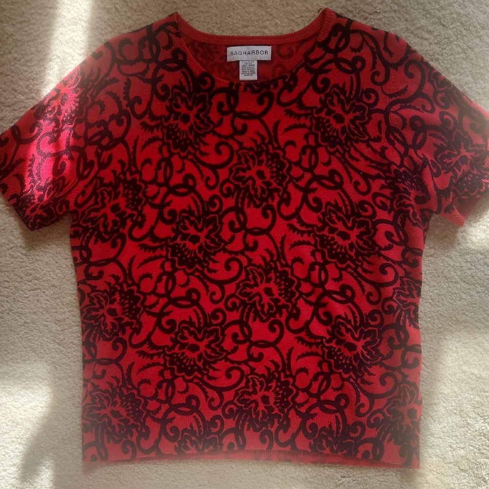 Sag Harbor Red and Black Patterned Sweater